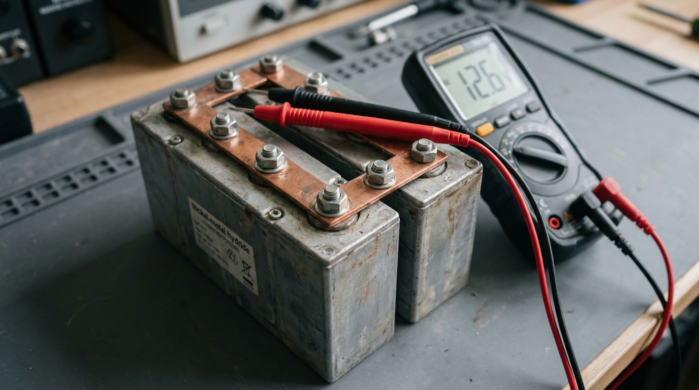 An individual nickel-metal hydride hybrid battery module, capacity-tested and graded
